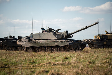 Naklejka premium army battle tank gun barrel raised and locked on target