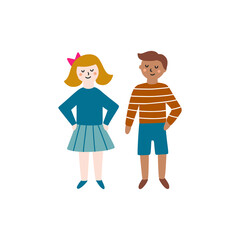 Fototapeta premium Boy and girl vector clipart. Cute kids illustration on white background