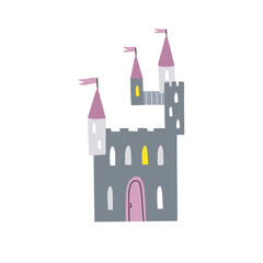 Magic castle vector illustration. Cute castle clipart on white background