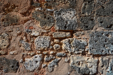 Vintage wall from shell rock background. Photo of surface of fortress wall.