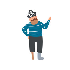 Pirate cute character vector illustration. Pirate standing on white background