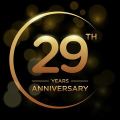 29 years anniversary celebration. Anniversary logo with ring and elegance golden color isolated on black background, vector design for celebration, invitation card, greeting card, and banner