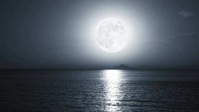 Full moon night sea shore nature landscape
