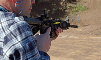 Fototapeta premium Long gun with breech lock at gun safety course.