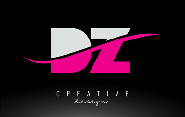 DZ D Z White and Pink Letter Logo with Swoosh.