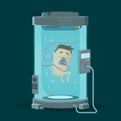 cartoon illustration of a man sleeping in futuristic floating tank © shockfactor