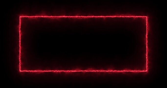 Fiery red rectangle on a black background. Abstract rectangle, sun flame frame. 3d image Gradually, a burning square of fire appeared and a constant burning in a rectangle.