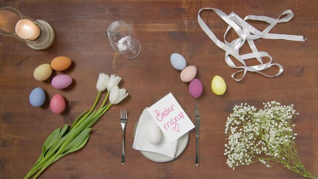 Top view of a table with items to create a composition for Easter. Easter menu. Church holiday-Easter
