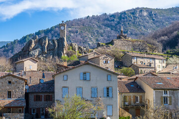 France, Ardèche (07), le village de Burzet dans la vallée de la Bourges au coeur du parc naturel des monts d'Ardèche.
