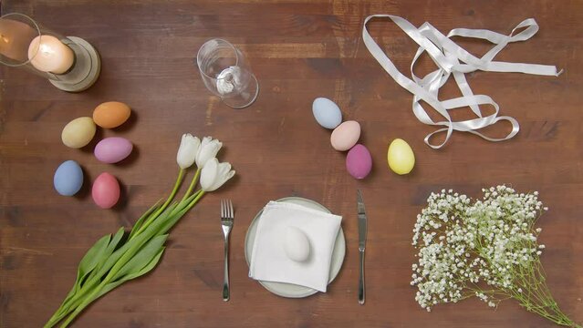 Top view of a table with items to create a composition for Easter. Easter menu. Church holiday-Easter