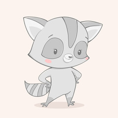 Illustration of a cute cartoon raccoon