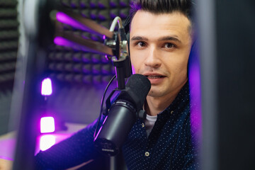 talker professional radio presenter with headphones on his head