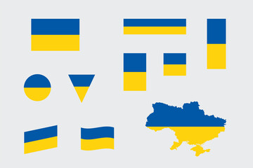 Ukraine Flag Icon Different Shapes Ukrainian Map Vector Set