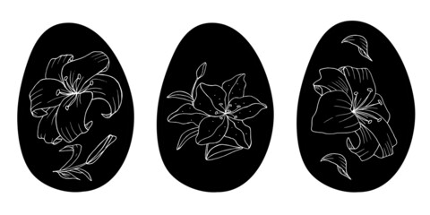 Easter eggs with flowers. Hand drawn vector isolsted set in doodle style for greeting cards, posters and banners. 