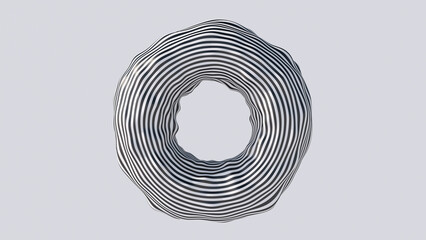 Black and white striped deformed circle shape. Abstract illustration, 3d render.