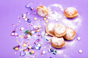 Set of the donuts on a purple background