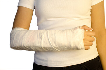 plaster bandage on the women arm right isolated