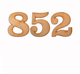 Number 852 in wood, isolated on white background