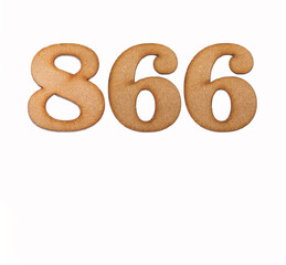 Number 866 in wood, isolated on white background