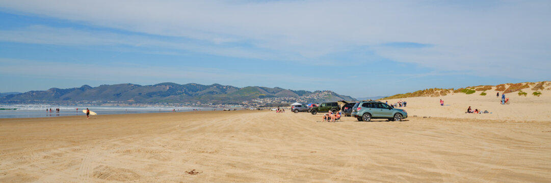 Cars on the beach. Oceano Dunes, California Central Coast, the only California State Park that allows  vehicles to drive on the beach