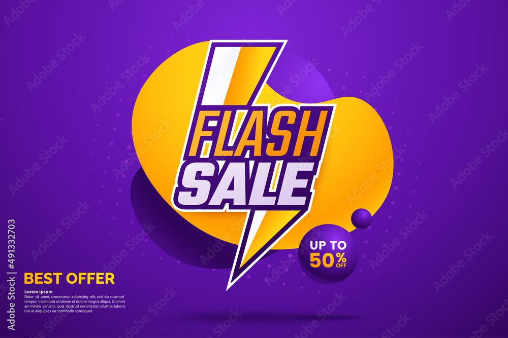 Poster Flash sale web banner template. Abstract background in 3d style with bubble shape and place for text. Discount offer design. Promotion poster. Vector illustration