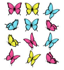 Collection of butterflies, flying in different directions. Butterfle silhouette. Vector.