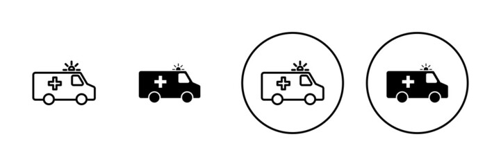 Ambulance icons set. ambulance truck sign and symbol. ambulance car
