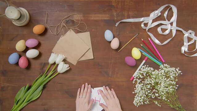 Top view of a table with items to create a composition for Easter. Happy Easter. Church holiday-Easter