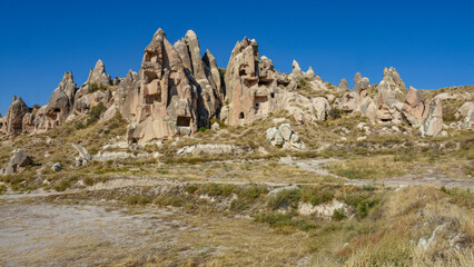 Rock formations and caves in Cappadocia, Turkey