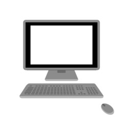 Fototapeta premium イラスト素材:パソコンとキーボードとマウスのセット/主線なしで画面は白抜き 