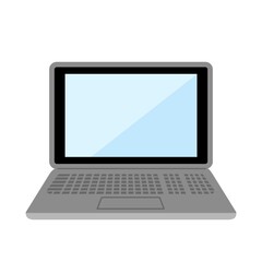 イラスト素材:シンプルで使いやすいノートパソコン/主線なしで液晶画面はブルー
