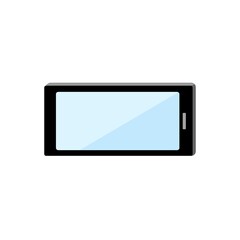 イラスト素材:携帯電話、スマートフォン、モバイルの横位置/主線なしの画面にブルー
