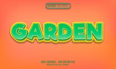 garden green and yellow text effect with 3d cartoon style template