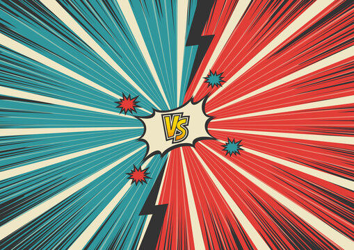 レトロ風VS画面用ポップアート背景ベクター Vintage Cartoon comic background with halftone elements. Retro Pop Art style Fight versus vector illustration.