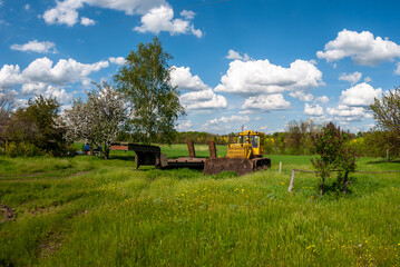 old mechanical vehicle on the field