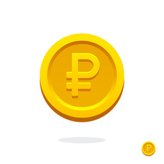 Russian ruble coin. Coin icon. Vector money symbol. Bank payment symbol. Symbol ruble. Golden coin. Currency exchange. Financial operations. Cash icon. Ruble sign. Gold ruble. Cash money. Finance