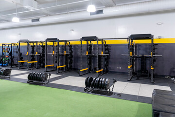Weight Room with weight racks, weights, medicine balls