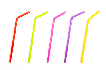 Colorful drinking straws on a white background