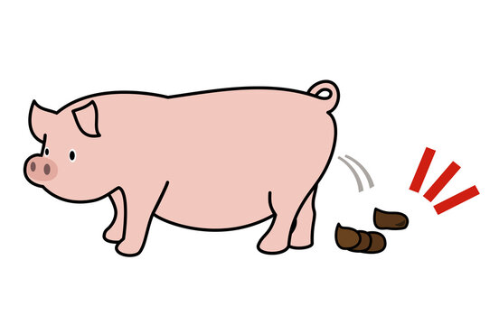 イラスト素材：ラフなタッチの豚と豚糞のイラスト（バイオマス原料や肥料等のイメージに）