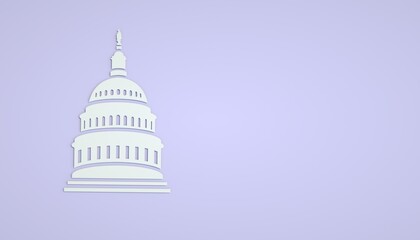Washington DC, US Capitol Building. Icon of the US Capitol Building in Washington, DC. Flat style. Capitol hill isolated on blue background. 3d render