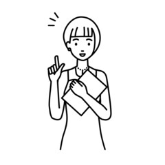 立って書類を手に持って何かひらめいたドレスの女性