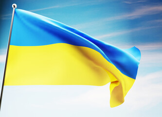 The flag of Ukraine. Russia's war with Ukraine, Russian aggression. Negotiations and mediations between Russia and Ukraine. 3D render, 3D illustration.