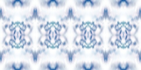 Geometric indigo blue ombre tie dye batik stripe border pattern. Seamless shibori space dyed striped effect fashion trim edging. Washed out boho beach wear ribbon endless tape.