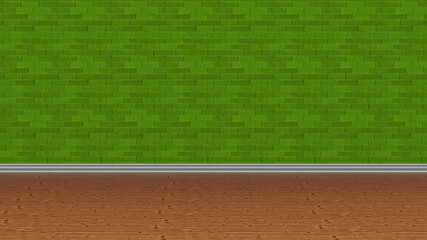 brick and wood background green 4k wallpaper interior parquet illustration rendering 3d
