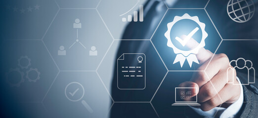 Certification Assurance Guarantee, ISO certification and standardization concept. Business process...