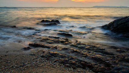 sunset on the beach. landscape  sea with long expossure  on sunset. Long Expossure. Summer daily seascape in koh lan ,Pattaya ,Thailand.
