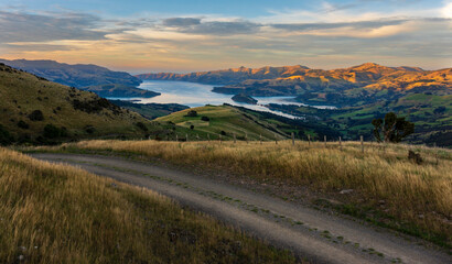 Early Autumn sunrise over Akaroa Harbour, New Zealand