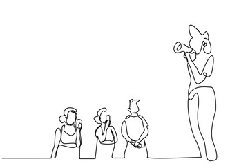 woman protesting with megaphone and people taking videotape on phone