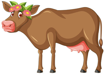 Brown milk cow standing cartoon character
