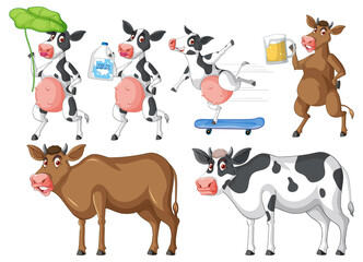 Set of different farm animals in cartoon style